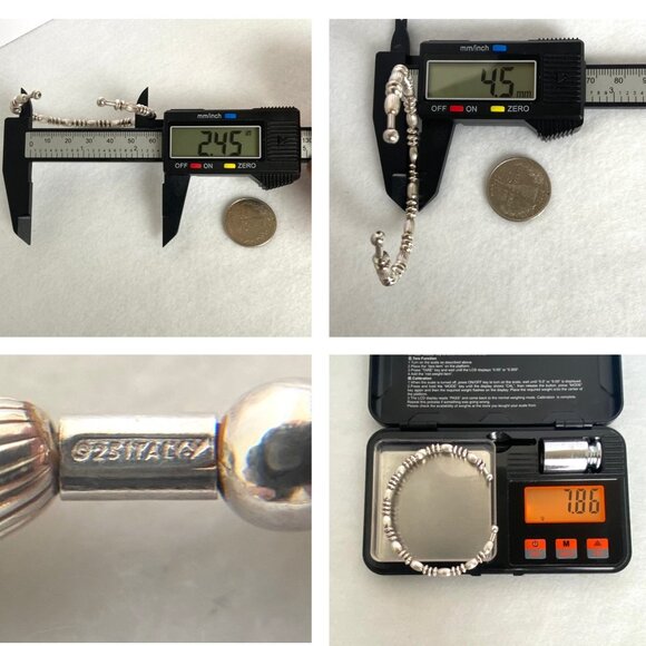 Sterling Silver 925 Italy Ball Beaded Flexible Cuff Bracelet Sz 6.75" - Picture 10 of 16